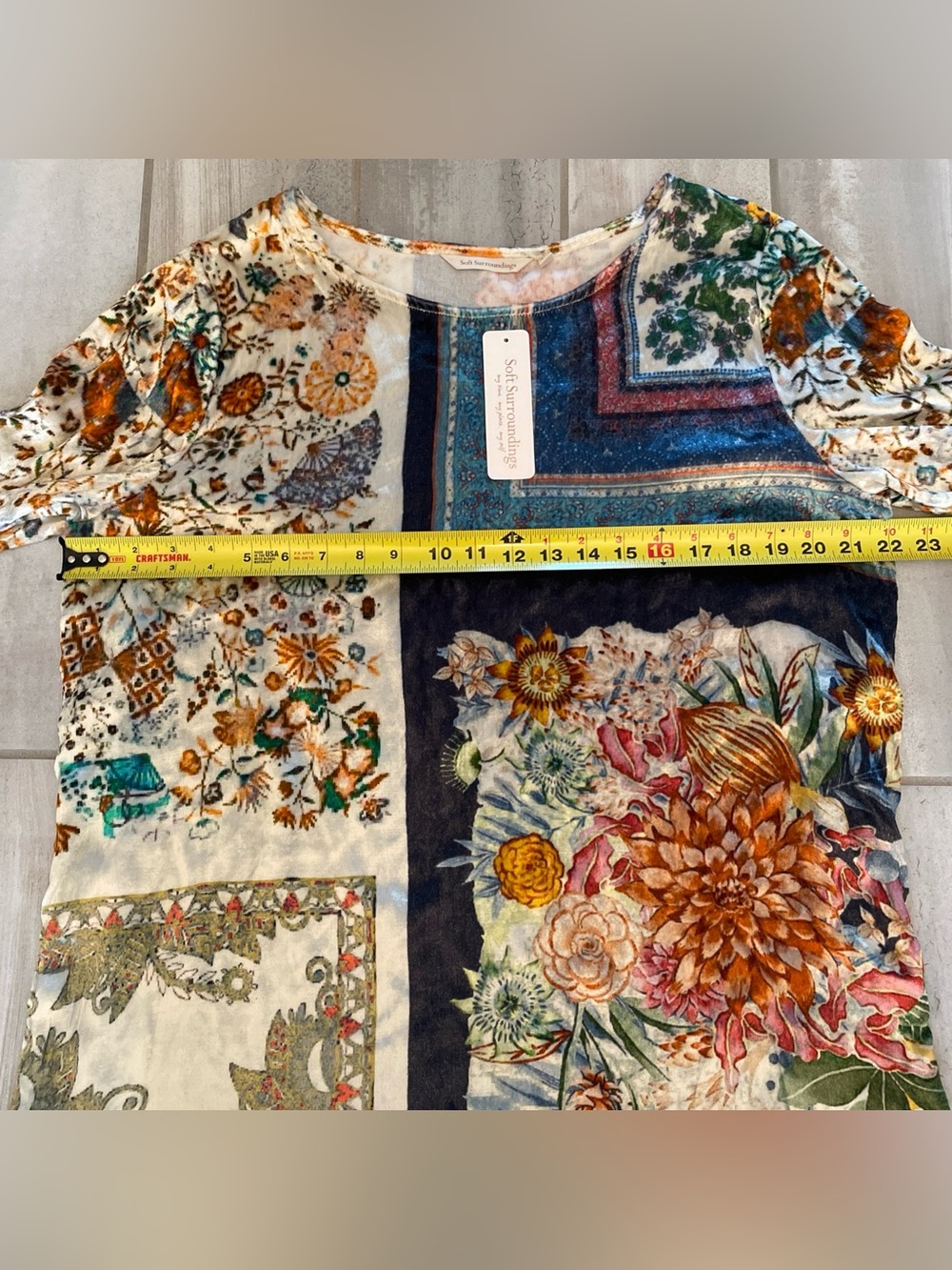 NWT Soft Surroundings Ashbury Mixed-Print Floral Crushed Velvet Tunic Top Large - Picture 9 of 14